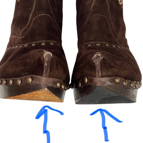 Vintage Goffredo Fantini Brown Suede Boots with Boho Floral Embroidery EU39.5 - Picture 14 of 17